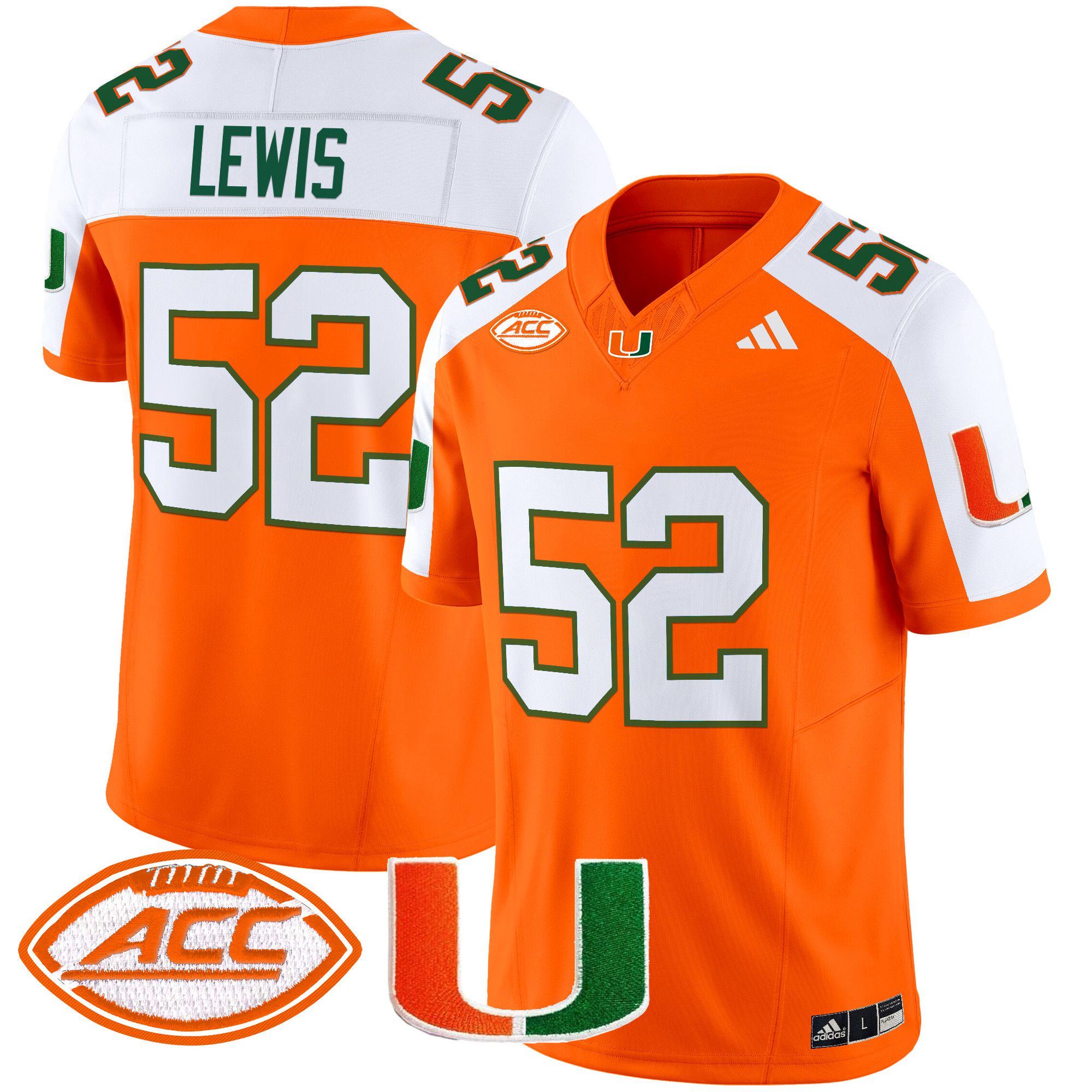 Men Miami Hurricanes #52 Lewis Orange 2024 Vapor Limited NCAA Jersey->ncaa teams->NCAA Jersey